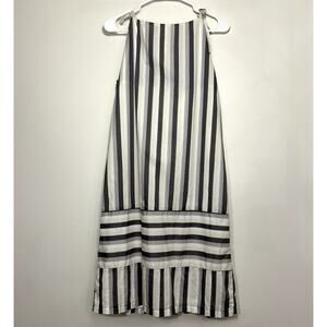 EUC Marimekko Gray Striped Tie Shoulder Midi Dress Sz 6 Cotton Lined Minimalist
